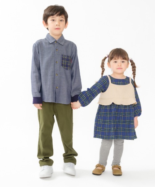 Moujonjon(ムージョンジョン)の「ビスチェ付ネルチェック柄長袖ワンピース(ワンピース・キッズ・イエロー/ネイビー・90/100/110/120/130/140)」の16枚目の写真