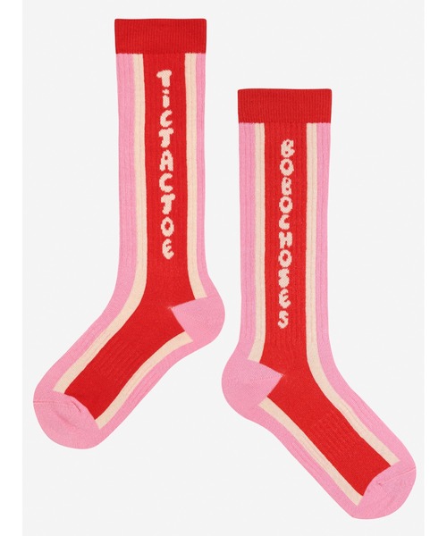 BOBO CHOSES(ボボショーズ)の「Tic Tac Toe extra long socks(ソックス/靴下・キッズ・ピンク・35-37/32-34/29-31/26-28/23-25/38-40)」の1枚目の写真