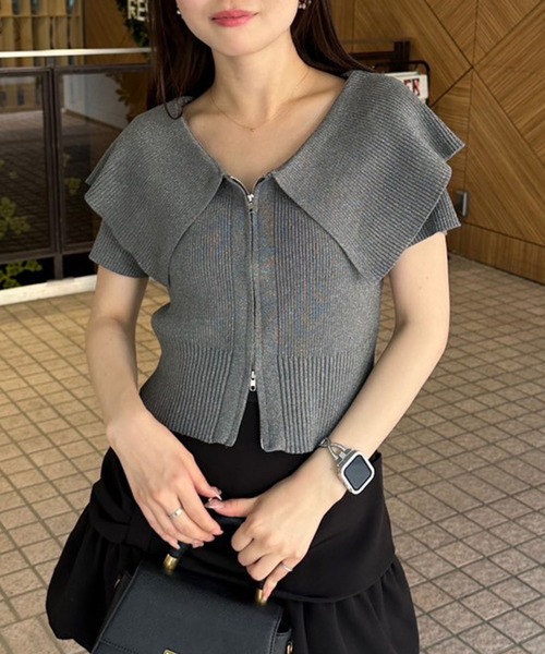 continuer de NICE CLAUP(コンティニューデナイスクラップ)の「BIG衿ZIPカーデ(ニット/セーター・レディース・ブラウン/オフホワイト/ブルー/チャコールグレー・FREE)」の3枚目の写真