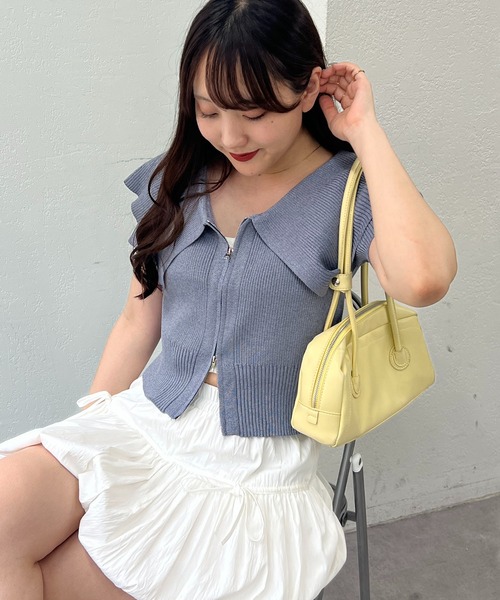 continuer de NICE CLAUP(コンティニューデナイスクラップ)の「BIG衿ZIPカーデ(ニット/セーター・レディース・ブラウン/オフホワイト/ブルー/チャコールグレー・FREE)」の13枚目の写真