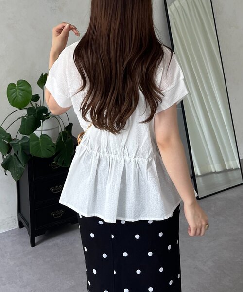 セール】パールボタンシャーリングペプラムブラウス（シャツ/ブラウス