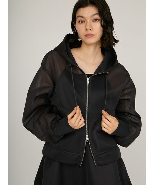 emmi（エミ）の「シアーダンボールジップフーディーブルゾン（ブルゾン・レディース・ダークグレー/オフホワイト・F）」の5枚目の写真