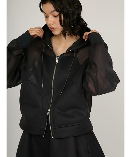 emmi（エミ）の「シアーダンボールジップフーディーブルゾン（ブルゾン・レディース・ダークグレー/オフホワイト・F）」の8枚目の写真