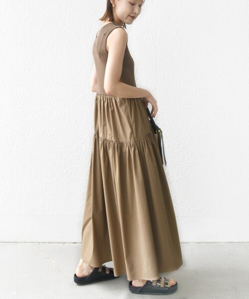 SHIPS（シップス）の「〈手洗い可能〉コットン リブ ノースリーブ × 布帛 スカート ワンピース（ワンピース・レディース・チャコールグレー/ブラック/ブラウン・ONE SIZE）」の8枚目の写真