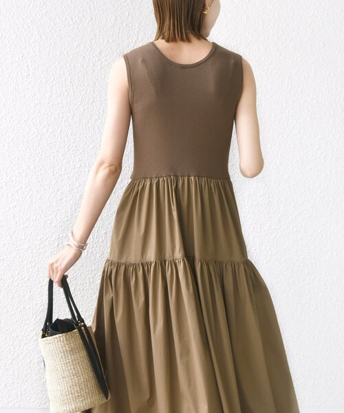 美品 シップス コットンリブノースリーブ × 布帛スカートワンピース　24SS SHIPS（シップス）の「〈手洗い可能〉コットン リブ