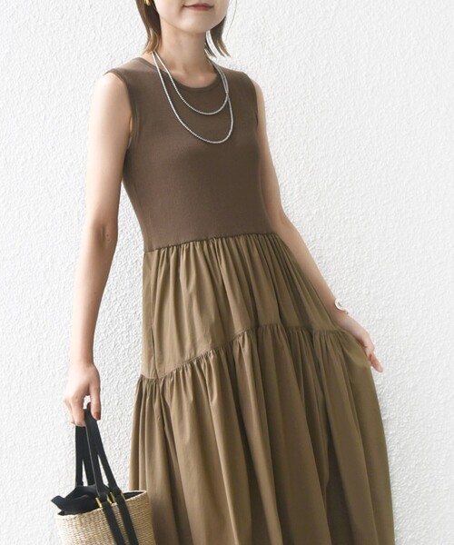 SHIPS（シップス）の「〈手洗い可能〉コットン リブ ノースリーブ × 布帛 スカート ワンピース（ワンピース・レディース・チャコールグレー/ブラック/ブラウン・ONE SIZE）」の10枚目の写真