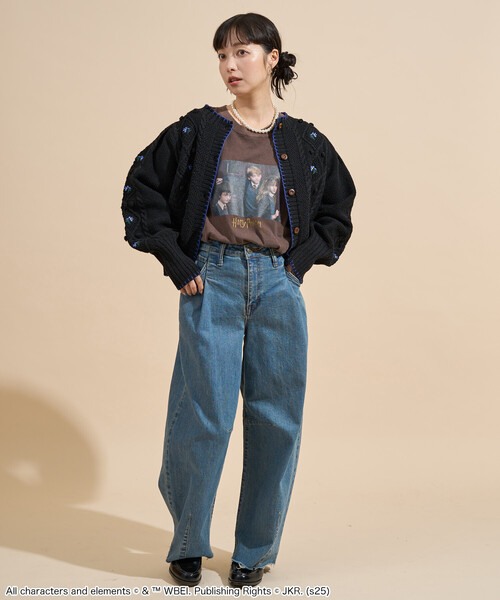 FREAK'S STORE(フリークスストア)の「花刺繍 カーディガン / パフスリーブ ニットカーディガン(カーディガン/ボレロ・レディース・ブラック/オフホワイト・フリ-)」の3枚目の写真