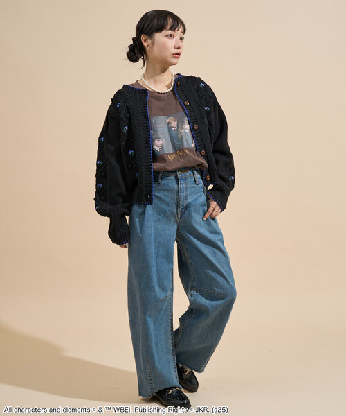 FREAK'S STORE(フリークスストア)の「花刺繍 カーディガン / パフスリーブ ニットカーディガン(カーディガン/ボレロ・レディース・ブラック/オフホワイト・フリ-)」の4枚目の写真