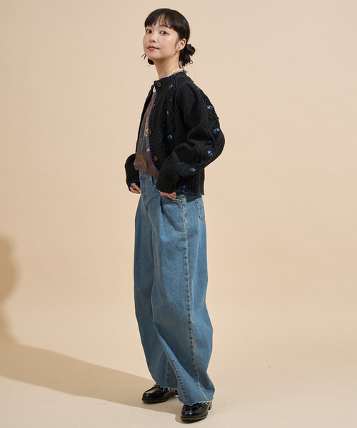 FREAK'S STORE(フリークスストア)の「花刺繍 カーディガン / パフスリーブ ニットカーディガン(カーディガン/ボレロ・レディース・ブラック/オフホワイト・フリ-)」の6枚目の写真