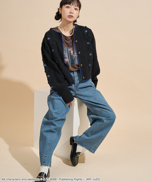 FREAK'S STORE(フリークスストア)の「花刺繍 カーディガン / パフスリーブ ニットカーディガン(カーディガン/ボレロ・レディース・ブラック/オフホワイト・フリ-)」の7枚目の写真