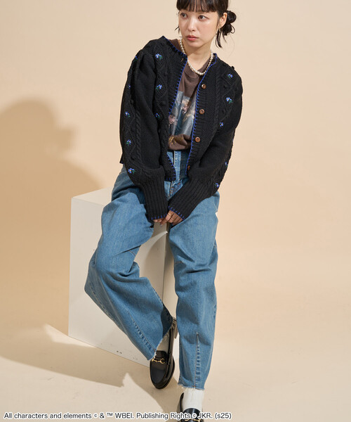 FREAK'S STORE(フリークスストア)の「花刺繍 カーディガン / パフスリーブ ニットカーディガン(カーディガン/ボレロ・レディース・ブラック/オフホワイト・フリ-)」の8枚目の写真