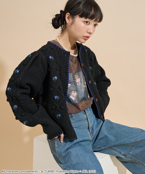 FREAK'S STORE(フリークスストア)の「花刺繍 カーディガン / パフスリーブ ニットカーディガン(カーディガン/ボレロ・レディース・ブラック/オフホワイト・フリ-)」の10枚目の写真