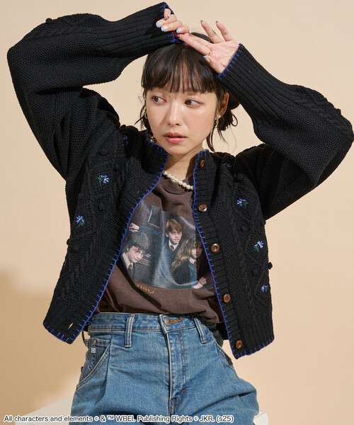FREAK'S STORE(フリークスストア)の「花刺繍 カーディガン / パフスリーブ ニットカーディガン(カーディガン/ボレロ・レディース・ブラック/オフホワイト・フリ-)」の12枚目の写真