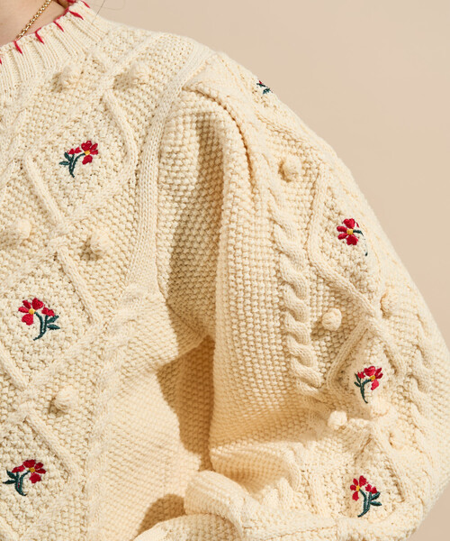 セール】花刺繍 カーディガン / パフスリーブ ニット