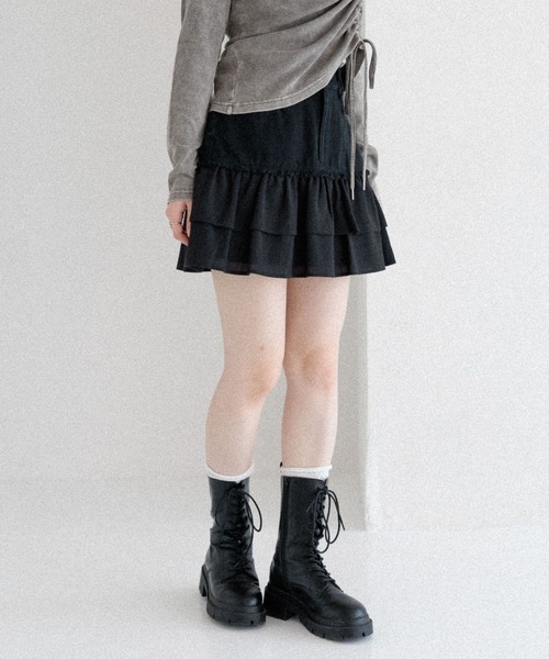 異素材切り替えフリルミニスカート 581466（スカート）｜Heather
