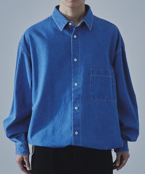 SLICK(スリック)の「【SLICK/スリック】9Oz Denim Drawstring Regular Shirt/9オンスデニムドロストレギュラーカラーシャツ(シャツ/ブラウス・メンズ・ブルー系その他/ワンウォッシュ・3/2/1)」の1枚目の写真