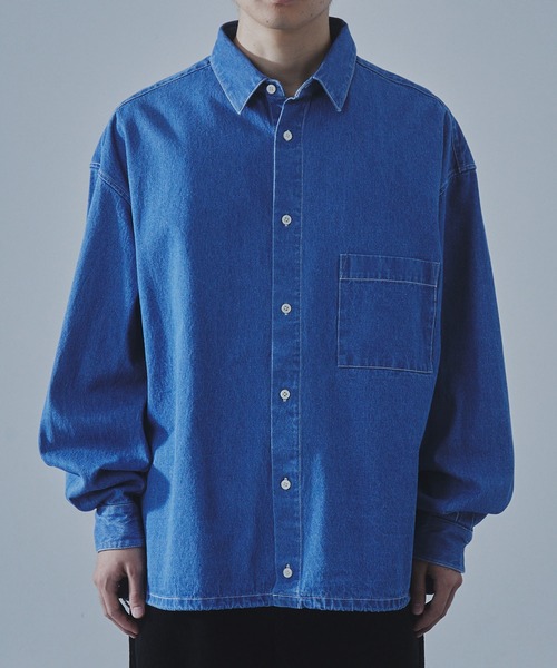 SLICK(スリック)の「【SLICK/スリック】9Oz Denim Drawstring Regular Shirt/9オンスデニムドロストレギュラーカラーシャツ(シャツ/ブラウス・メンズ・ブルー系その他/ワンウォッシュ・3/2/1)」の3枚目の写真