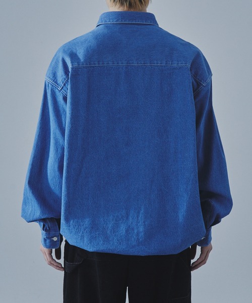 SLICK(スリック)の「【SLICK/スリック】9Oz Denim Drawstring Regular Shirt/9オンスデニムドロストレギュラーカラーシャツ(シャツ/ブラウス・メンズ・ブルー系その他/ワンウォッシュ・3/2/1)」の6枚目の写真