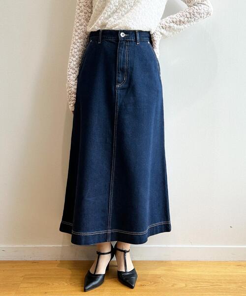 inperfect denim インパーフェクト デニム　ロングスカート セール】《丈が選べる》Aラインデニムロングスカート【洗濯機洗い可