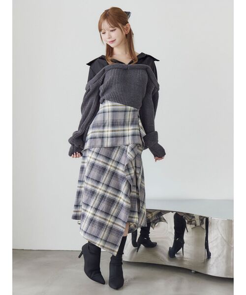EATME（イートミー）の「チェックドレープスカート（スカート・レディース・ネイビー/グレー/ワイン・FREE）」の13枚目の写真