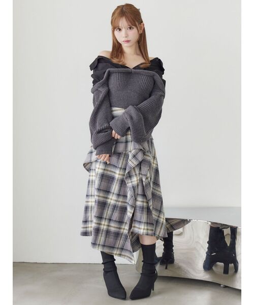 EATME（イートミー）の「チェックドレープスカート（スカート・レディース・ネイビー/グレー/ワイン・FREE）」の14枚目の写真