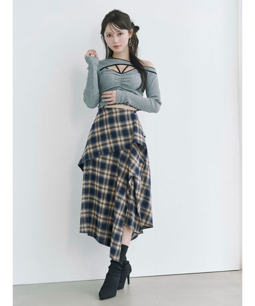 EATME（イートミー）の「チェックドレープスカート（スカート・レディース・ネイビー/グレー/ワイン・FREE）」の22枚目の写真