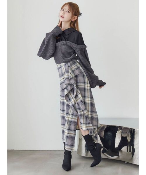 EATME（イートミー）の「チェックドレープスカート（スカート・レディース・ネイビー/グレー/ワイン・FREE）」の14枚目の写真