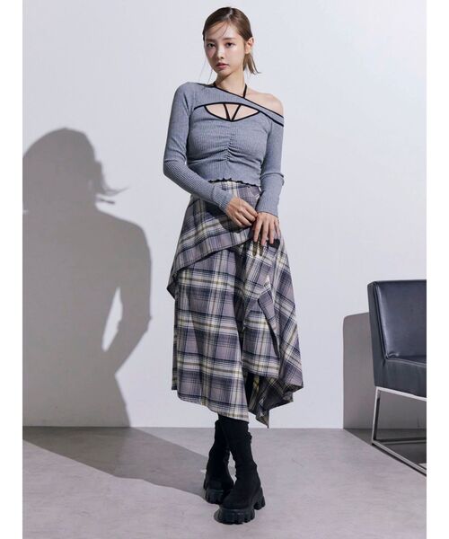 EATME（イートミー）の「チェックドレープスカート（スカート・レディース・ネイビー/グレー/ワイン・FREE）」の16枚目の写真