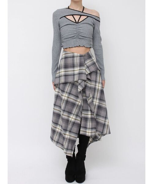 EATME（イートミー）の「チェックドレープスカート（スカート・レディース・ネイビー/グレー/ワイン・FREE）」の7枚目の写真