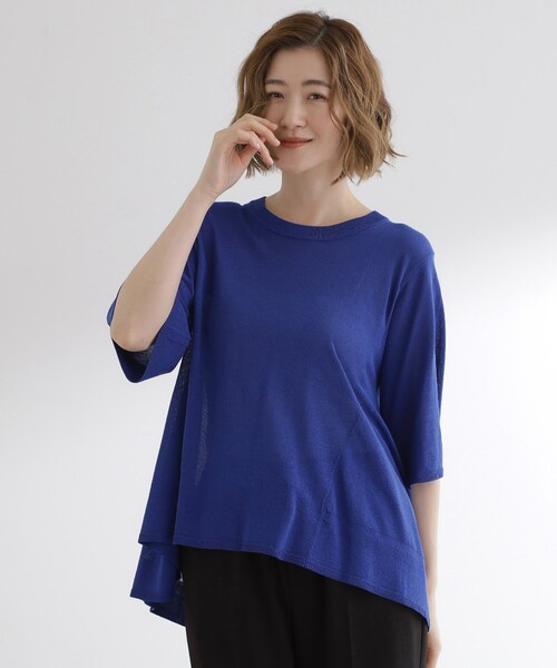 grove(グローブ)の「涼やか体型カバー 配色シアーニットプルオーバー(ニット/セーター・レディース・ライトグレー系4/ブルー系その他/ブラウン系5/ブラック系4・02/03/05/04/01)」の5枚目の写真