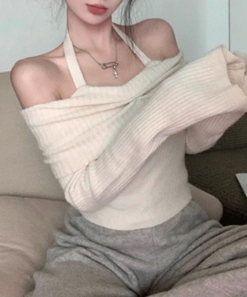 SEN TOKYO(セントーキョー)の「オフショルダー ニットトップス(Tシャツ/カットソー・レディース・ブラック/ブラウン/グレー/ホワイト・SMALL/MEDIUM)」の15枚目の写真