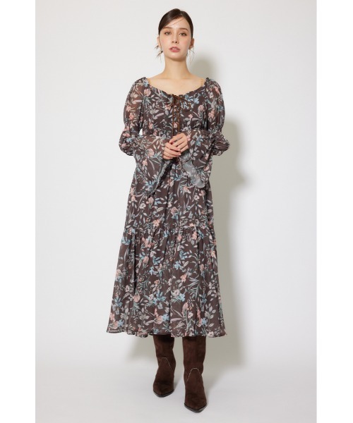 rienda（リエンダ）の「レースアップフラワーパターンフレアワンピース 秋服 冬服（ワンピース・レディース・ライトピンク/ブラウン/ネイビー・FREE）」の5枚目の写真
