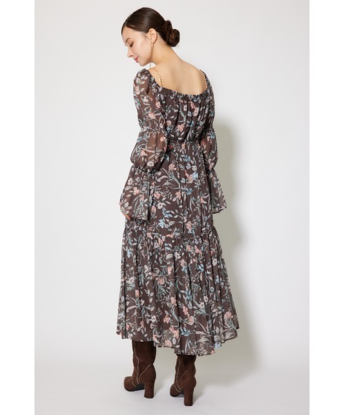 rienda（リエンダ）の「レースアップフラワーパターンフレアワンピース 秋服 冬服（ワンピース・レディース・ライトピンク/ブラウン/ネイビー・FREE）」の7枚目の写真