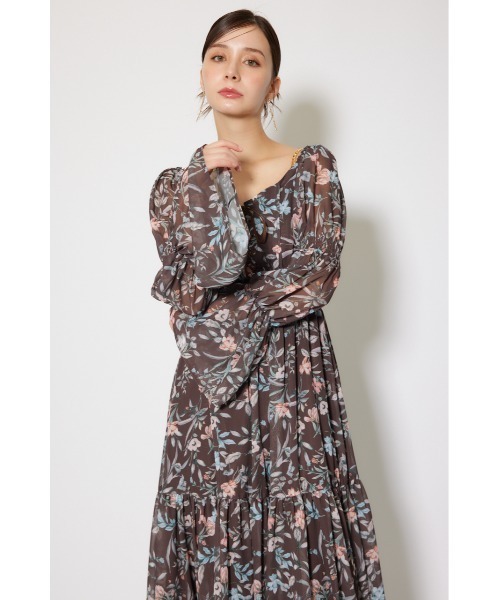 2025AW】レースアップフラワーパターンフレアワンピース 秋服 冬服 2025AW】レースアップフラワーパターンフレアワンピース 秋服 冬服