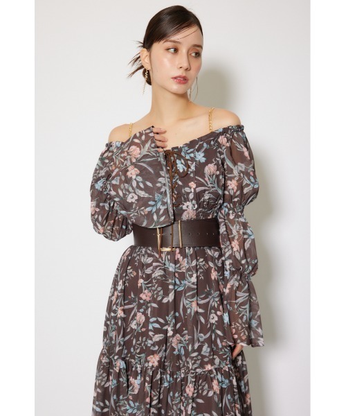 rienda（リエンダ）の「レースアップフラワーパターンフレアワンピース 秋服 冬服（ワンピース・レディース・ライトピンク/ブラウン/ネイビー・FREE）」の10枚目の写真