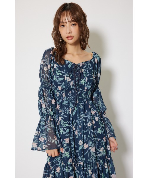 rienda（リエンダ）の「レースアップフラワーパターンフレアワンピース 秋服 冬服（ワンピース・レディース・ライトピンク/ブラウン/ネイビー・FREE）」の18枚目の写真