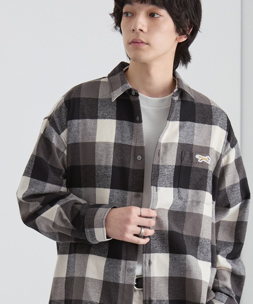 PENNEYS/ペニーズ 別注 THE FOX ロゴ ワンポイント刺繍 オンブレチェック/バッファローチェック オーバーサイズレギュラーカラーネルシャツ