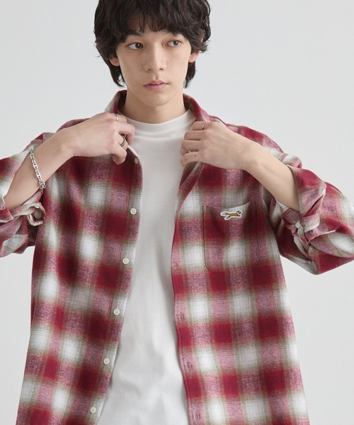 PENNEYS/ペニーズ 別注 THE FOX ロゴ ワンポイント刺繍 オンブレチェック/バッファローチェック オーバーサイズレギュラーカラーネルシャツ