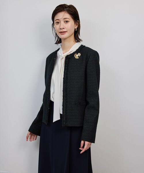 ミックスツイードノーカラージャケット/セットアップ対応・25AW（ノー