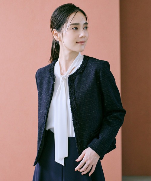 ミックスツイードノーカラージャケット/セットアップ対応・25AW（ノー