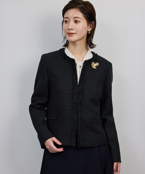 ROPÉ ミックスツイードノーカラージャケット ミックスツイードノーカラージャケット/セットアップ対応・25AW（ノー