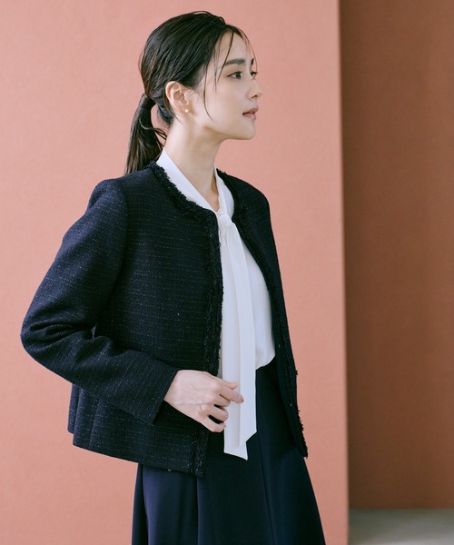 ミックスツイードノーカラージャケット/セットアップ対応・25AW（ノー