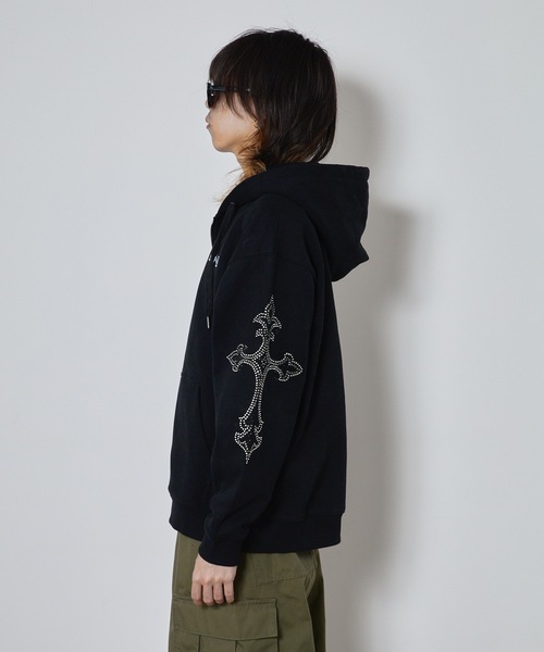 SUPPLIER/サプライヤー Rhinestone Cross Sleeve Zip Hoodie