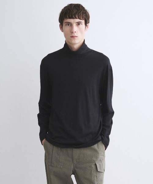 three dots(スリードッツ)の「コットンウール 長袖タートルネック(Tシャツ/カットソー・メンズ・パープル/オフホワイト/ブラック/ブラウン系その他・MEDIUM/LARGE/SMALL)」の2枚目の写真