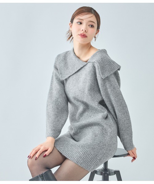 PEACH JOHN（ピーチジョン）の「ラペルルーズニットワンピース（ワンピース・レディース・モカ/グレー・ONE SIZE）」の7枚目の写真