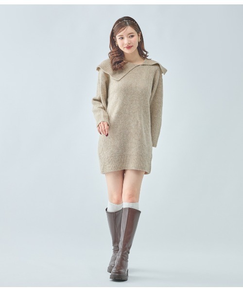 PEACH JOHN（ピーチジョン）の「ラペルルーズニットワンピース（ワンピース・レディース・モカ/グレー・ONE SIZE）」の13枚目の写真