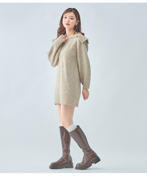 PEACH JOHN（ピーチジョン）の「ラペルルーズニットワンピース（ワンピース・レディース・モカ/グレー・ONE SIZE）」の14枚目の写真