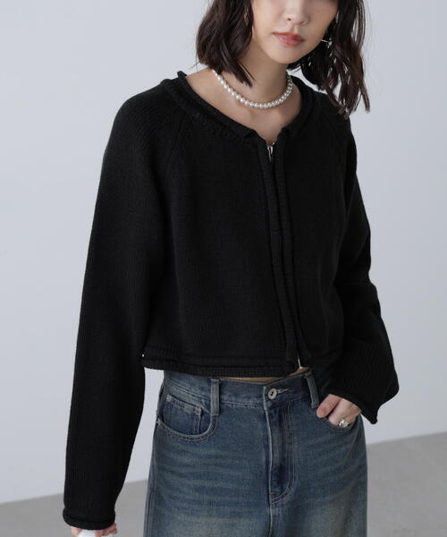 FREE'S MART（フリーズマート）の「ロールアップ短丈ジップカーディガン（カーディガン/ボレロ・レディース・ブラック/ホワイト/レッド・FREE）」の9枚目の写真