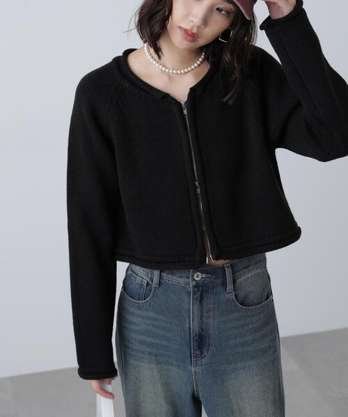 FREE'S MART（フリーズマート）の「ロールアップ短丈ジップカーディガン（カーディガン/ボレロ・レディース・ブラック/ホワイト/レッド・FREE）」の13枚目の写真