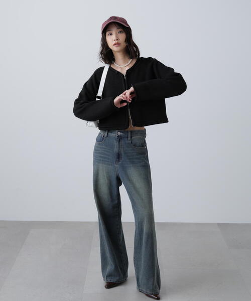 FREE'S MART（フリーズマート）の「ロールアップ短丈ジップカーディガン（カーディガン/ボレロ・レディース・ブラック/ホワイト/レッド・FREE）」の15枚目の写真